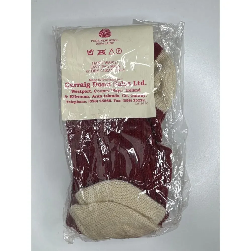1980s Vintage Carraig Donn Irish Wool Knee-High Socks Red NEW 2 pairs NWT Size L